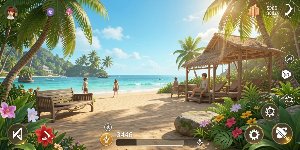 Tampilan gameplay <strong>3446</strong> yang penuh warna dan menenangkan.