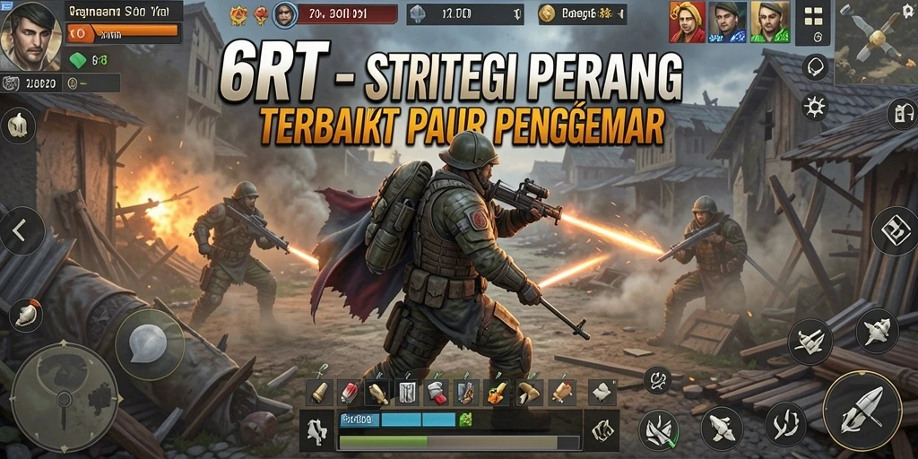 Screenshot gameplay 6RT menampilkan pertempuran strategi yang intens.