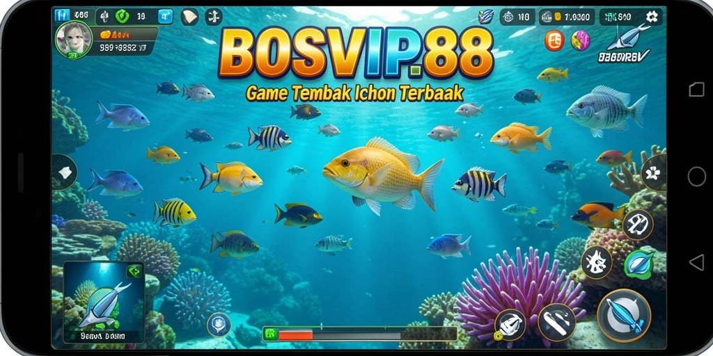 Tampilan gameplay seru dalam BOSVIP88 dengan aksi tembak ikan.