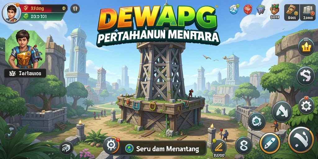 Tampilan gameplay yang intens dalam DEWAPG dengan menara strategis.