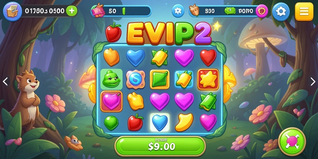Screenshot gameplay menarik dari EVIP2, menampilkan tantangan Match-3.