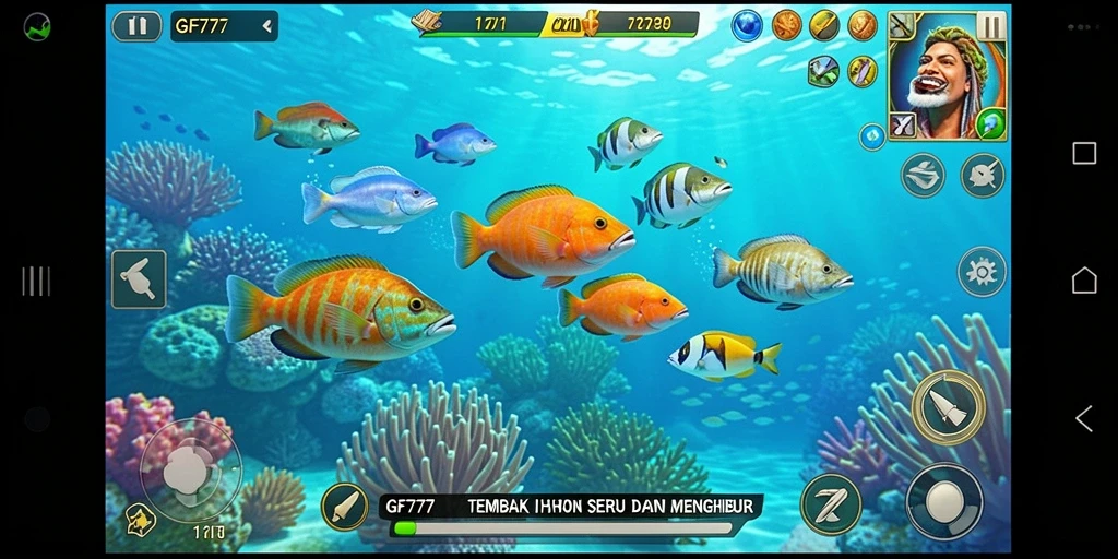 Tampilan gameplay GF777 dalam aksi menembak ikan yang seru.