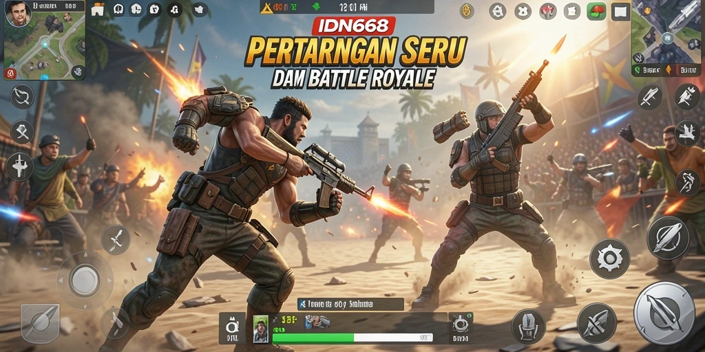Tampilan aksi seru gameplay IDN668 dalam Battle Royale.