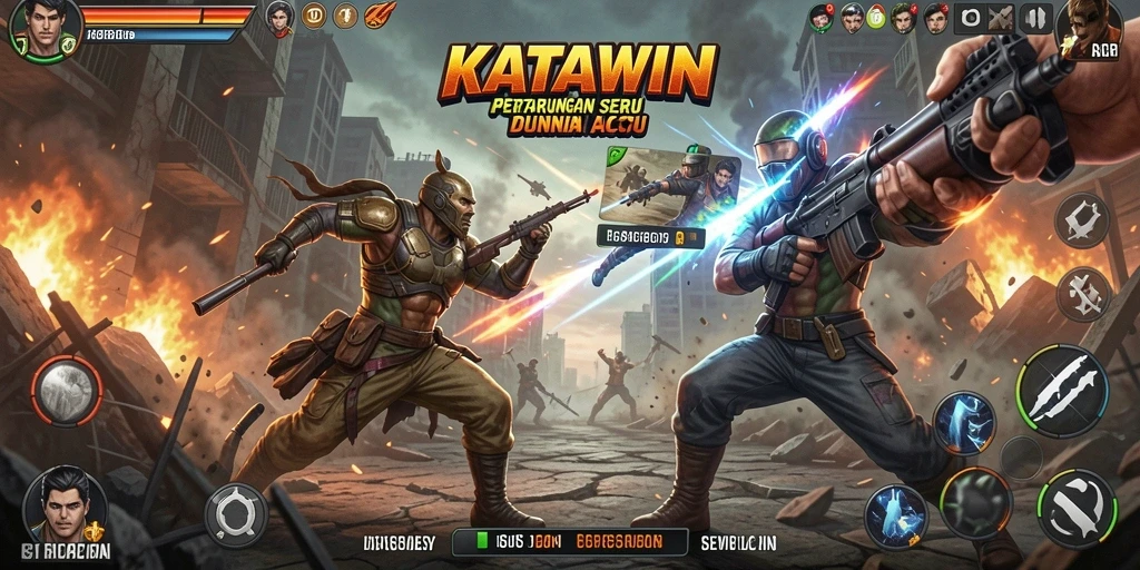 Tampilan gameplay KATAWIN dengan aksi seru di arena pertempuran.
