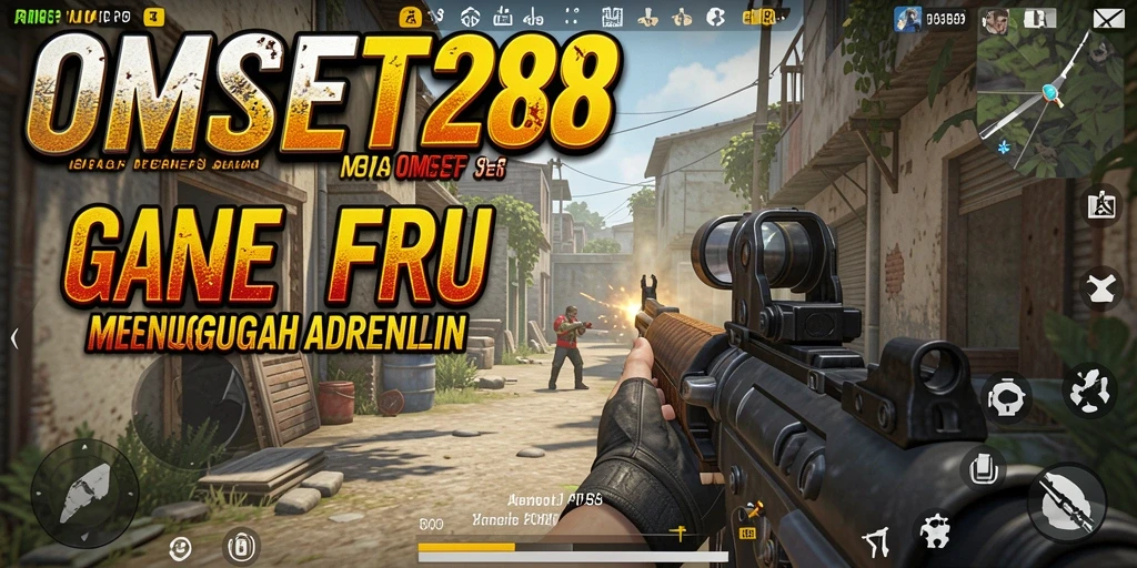 Screenshot gameplay OMSET288 menunjukkan aksi seru dalam pertempuran FPS.