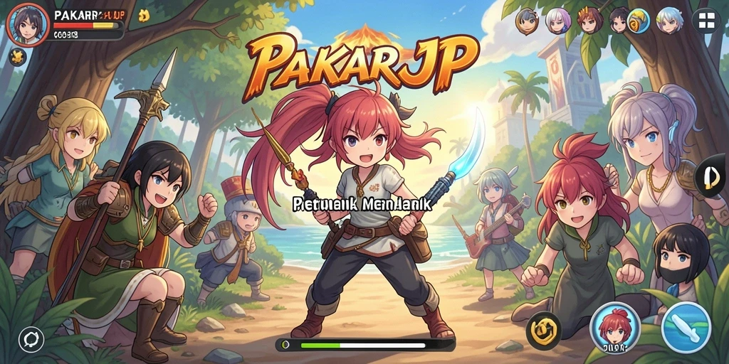 Tampilan gameplay menarik dari PAKARJP dengan karakter anime yang dinamis.