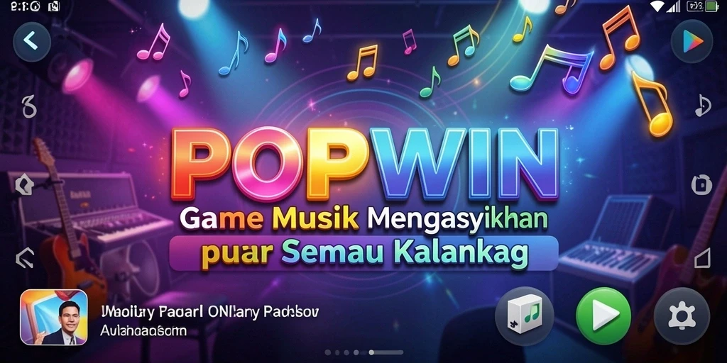Tampilan gameplay menarik dan interaktif pada POPWIN dengan berbagai lagu.