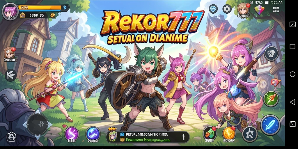 Tampilan gameplay REKOR777 yang penuh aksi dan karakter anime.