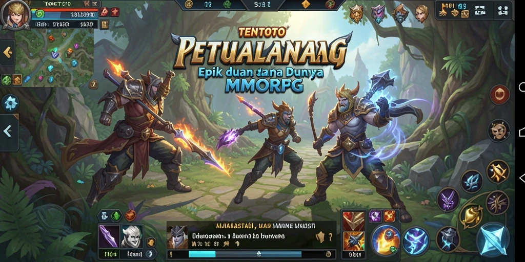 Tangkapan layar gameplay TENTOTO yang menunjukkan pertarungan epik di dunia MMORPG.